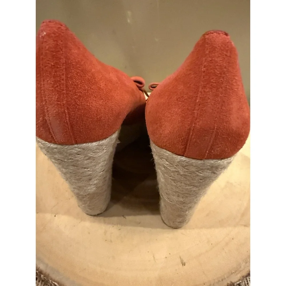 Michael Kors Bow Wedges Orange Slip On Espadrille Heels Size 8.5M Peep Toe Shoes